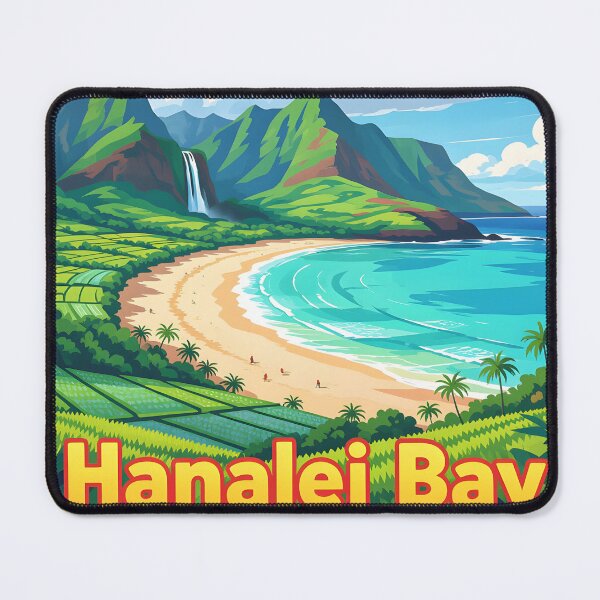 Item preview, Hanalei Bay, Kauai, Hawaii: Vintage-Style Painterly Travel Poster designed and sold by LSVart.