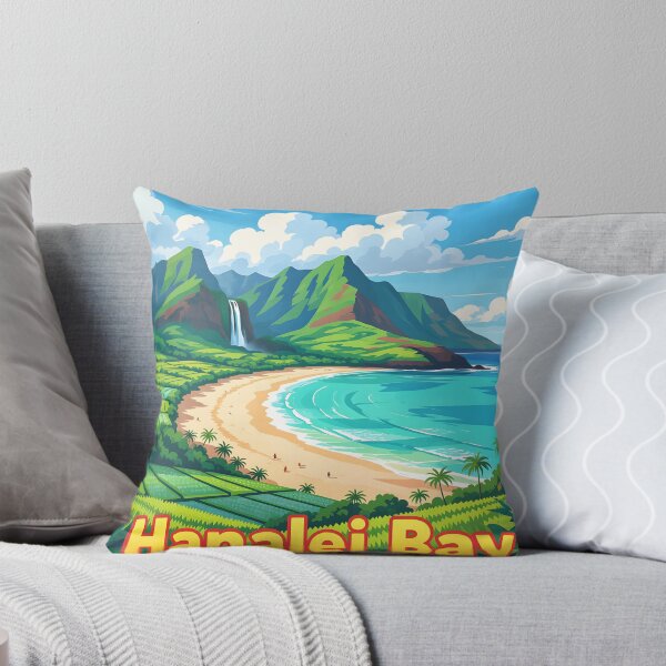 Item preview, Hanalei Bay, Kauai, Hawaii: Vintage-Style Painterly Travel Poster designed and sold by LSVart.