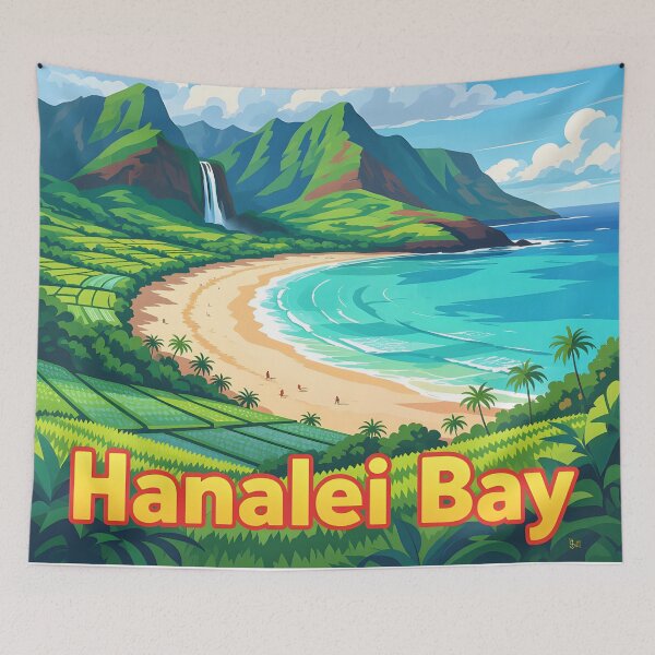 Item preview, Hanalei Bay, Kauai, Hawaii: Vintage-Style Painterly Travel Poster designed and sold by LSVart.