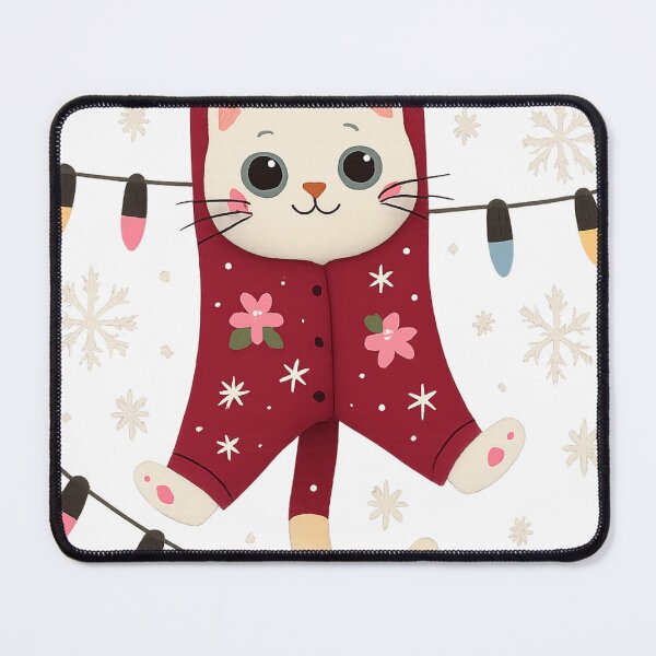 Item preview, Cute Christmas Cat in Pajamas Hanging on Holiday Lights designed and sold by LavIsInTheAir.