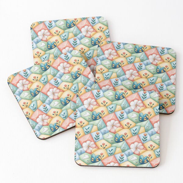 Item preview, Dopamine Style Floral Patchwork Design with Roses, Daisies, and Geometric Quilt Motifs designed and sold by SplashTastic.