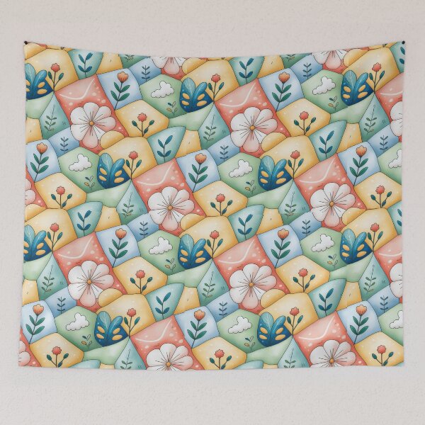 Item preview, Dopamine Style Floral Patchwork Design with Roses, Daisies, and Geometric Quilt Motifs designed and sold by SplashTastic.