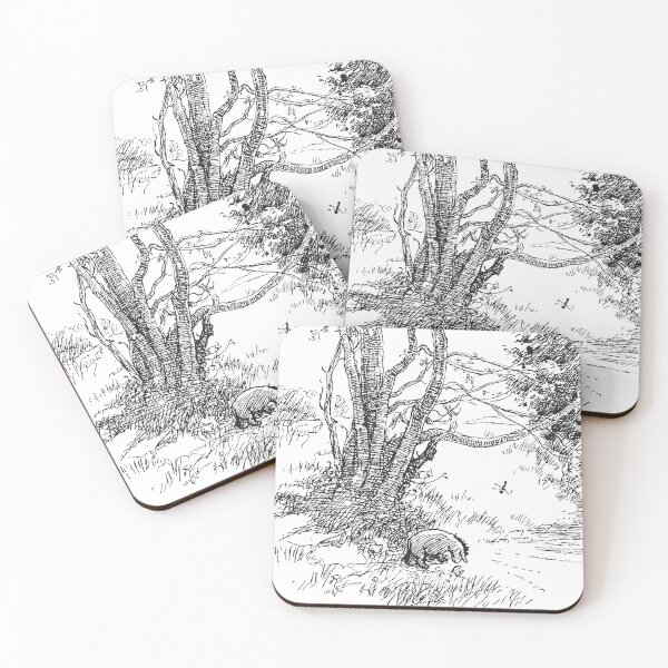 Item preview, Eeyore looking at his reflection, Classic Winnie the Pooh Illustration, Black & White designed and sold by Artanine.