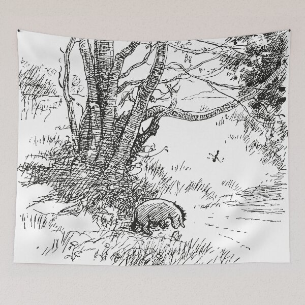Item preview, Eeyore looking at his reflection, Classic Winnie the Pooh Illustration, Black & White designed and sold by Artanine.