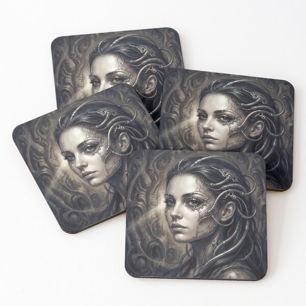 Item preview, Scifi Biomechanical portrait of a beautiful woman pinup art designed and sold by Vintage Designs +.