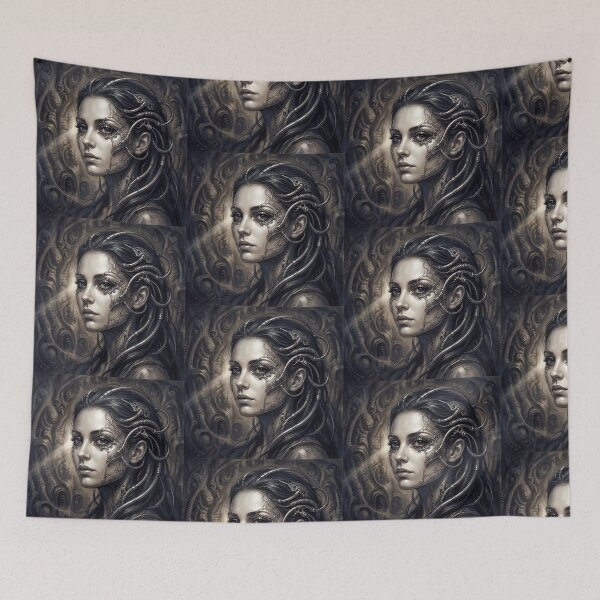 Item preview, Scifi Biomechanical portrait of a beautiful woman pinup art designed and sold by Vintage Designs +.