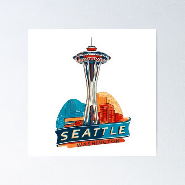 Item preview, Seattle Space Needle Washington Retro Mid-Century Modern Travel Sticker designed and sold by Blurbean.