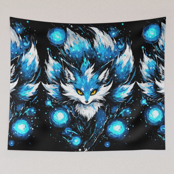 Item preview, Fierce Blue Kitsune Guardian with Spirit Orbs designed and sold by Piotrek0001.
