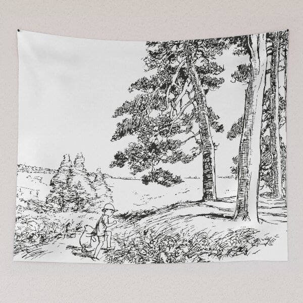 Item preview, Pooh and Christopher Robin walking together, Classic Winnie the Pooh Illustration, Black & White designed and sold by Artanine.