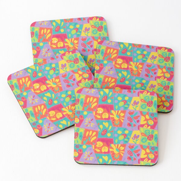 Item preview, Dopamine Style Abstract Floral Patchwork Design with Bold Colors and Zigzag Stitch Motifs designed and sold by SplashTastic.