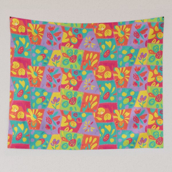 Item preview, Dopamine Style Abstract Floral Patchwork Design with Bold Colors and Zigzag Stitch Motifs designed and sold by SplashTastic.