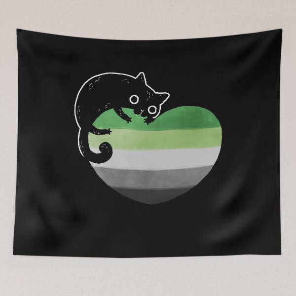 Item preview, Aromantic Black Cat Heart LGBT Pride Flag designed and sold by Clara Hollins.