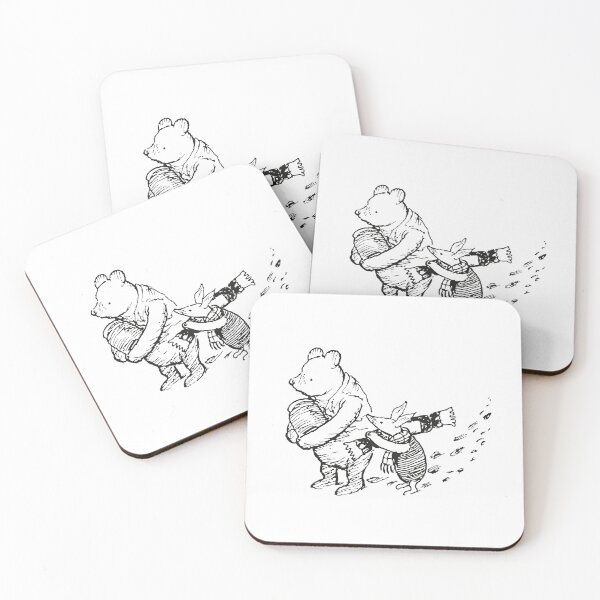 Item preview, Festive Pooh and Piglet, Classic Winnie the Pooh Illustration, Black & White designed and sold by Artanine.