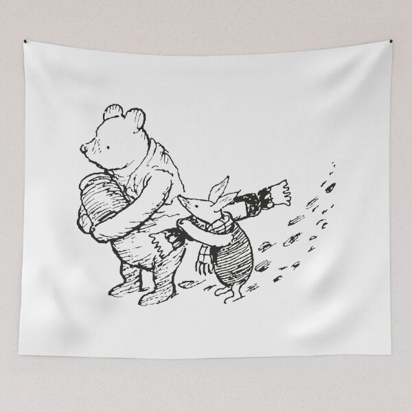 Item preview, Festive Pooh and Piglet, Classic Winnie the Pooh Illustration, Black & White designed and sold by Artanine.