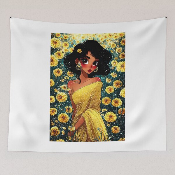 Item preview, Enchanting Woman in Yellow Surrounded by Flowers designed and sold by Artessie.
