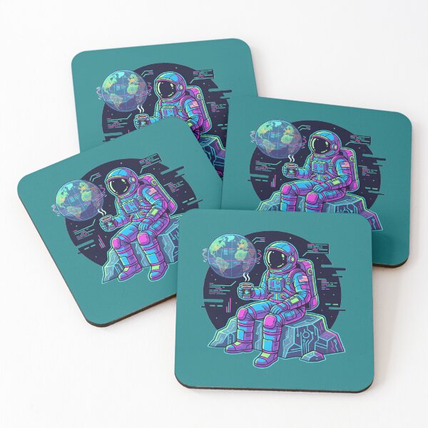 Item preview, Cosmic Coffee Break Astronaut – Neon Synthwave Space Art designed and sold by shmupod.