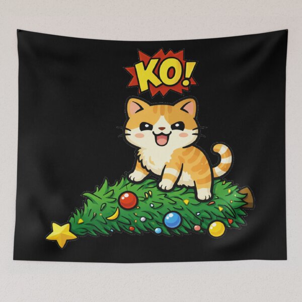 Item preview, Funny Christmas Cat Knocking Over the Tree designed and sold by Shtex.