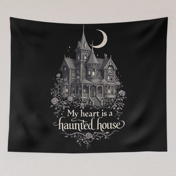 Item preview, My Heart Is a Haunted House – Gothic Romance Quote Haunted Mansion Art designed and sold by Mouraludia.