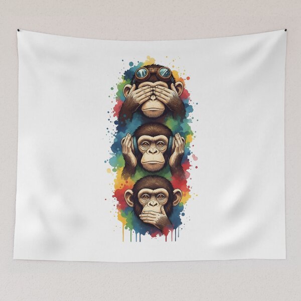 Item preview, Three Wise Monkeys - Colorful Watercolor Splash Art designed and sold by Latikshop.