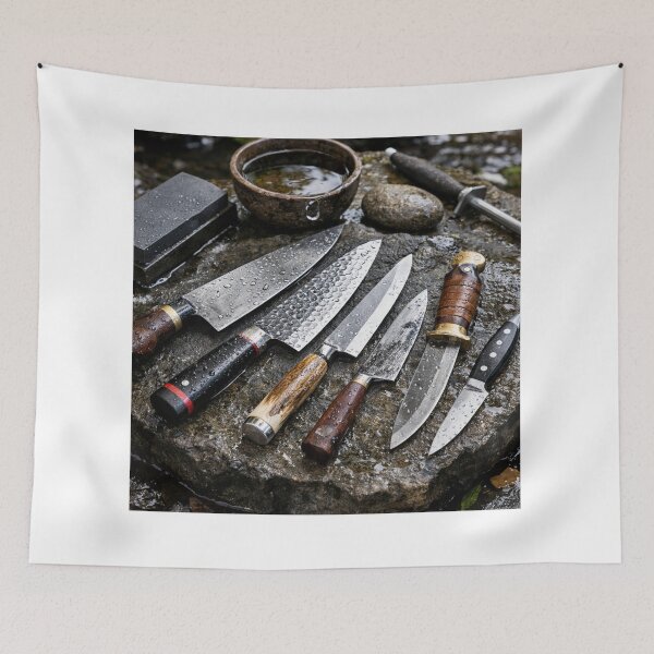 Item preview, Knife Sharpening Still Life, Wet Whetstone and Blade Set designed and sold by Prayful.