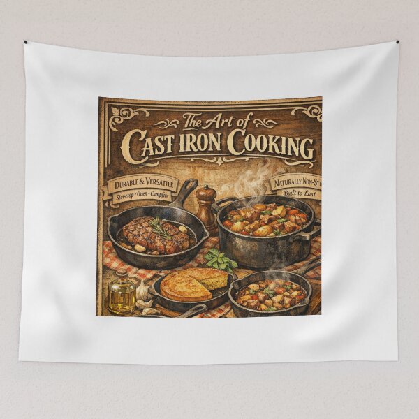 Item preview, Cast Iron Cooking Poster, Rustic Farmhouse Kitchen Wall Art designed and sold by Prayful.