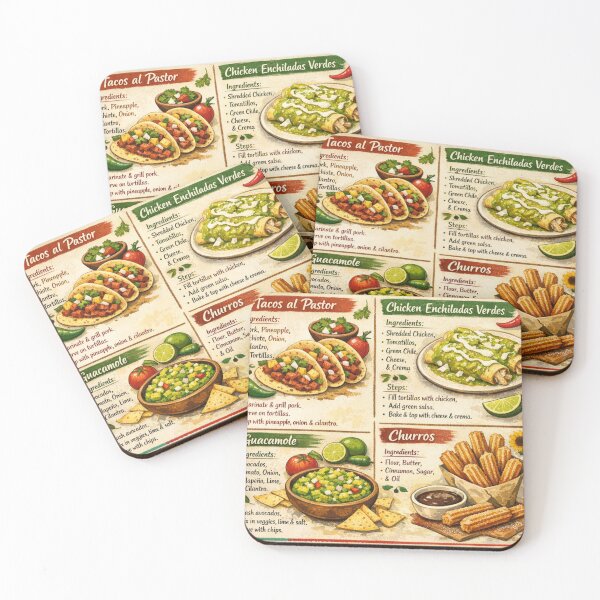 Item preview, Delicious Mexican Recipes, Tacos Enchiladas Guacamole and Churros Kitchen Poster designed and sold by Prayful.