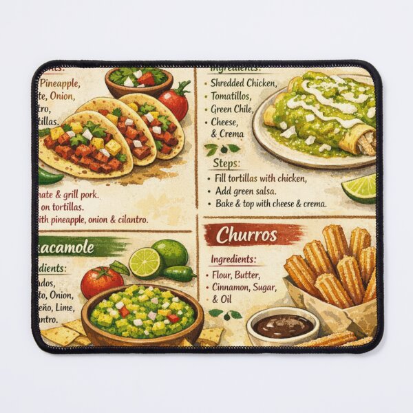 Item preview, Delicious Mexican Recipes, Tacos Enchiladas Guacamole and Churros Kitchen Poster designed and sold by Prayful.