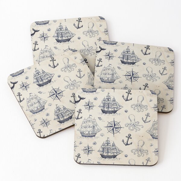 Item preview, Vintage Nautical Ink Illustration Pattern designed and sold by SassyArtistry.