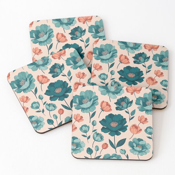 Item preview, Teal and Coral Floral Seamless Pattern designed and sold by SassyArtistry.
