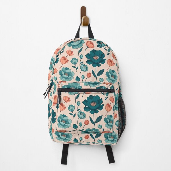 Item preview, Teal and Coral Floral Seamless Pattern designed and sold by SassyArtistry.