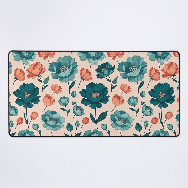 Item preview, Teal and Coral Floral Seamless Pattern designed and sold by SassyArtistry.