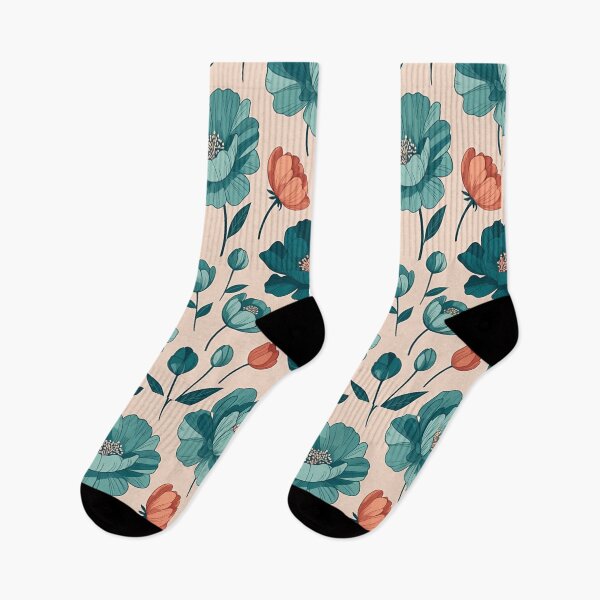 Item preview, Teal and Coral Floral Seamless Pattern designed and sold by SassyArtistry.