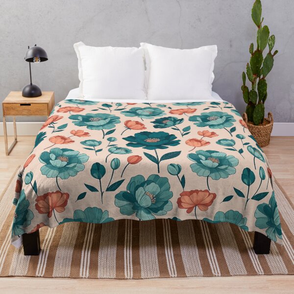 Item preview, Teal and Coral Floral Seamless Pattern designed and sold by SassyArtistry.