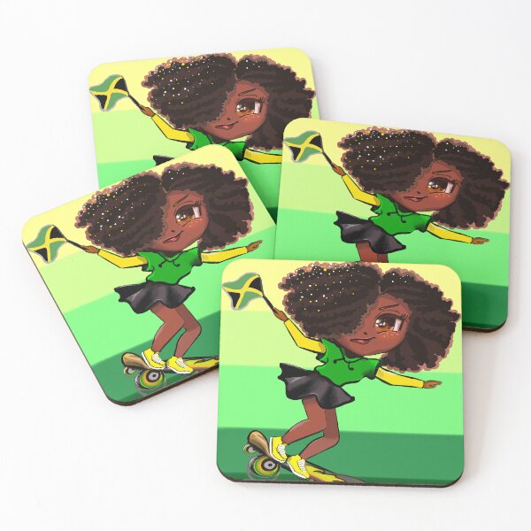 Item preview, Jamaican anime girl skateboarding in flag colors black green and gold  designed and sold by Artonmytee.