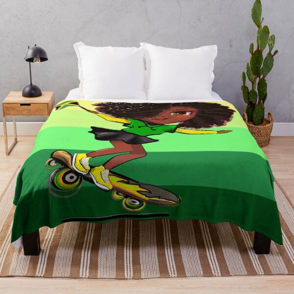 Item preview, Jamaican anime girl skateboarding in flag colors black green and gold  designed and sold by Artonmytee.