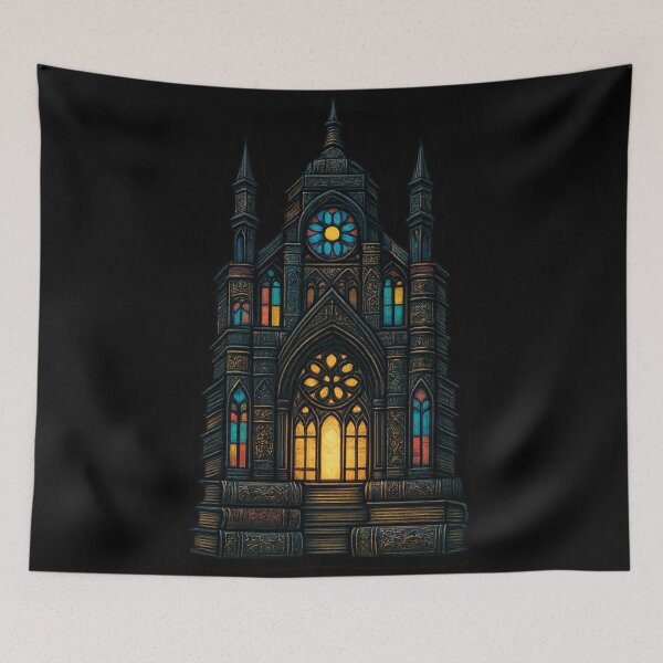 Item preview, Gothic Cathedral of Knowledge – Dark Academia Stained Glass Library designed and sold by Mouraludia.