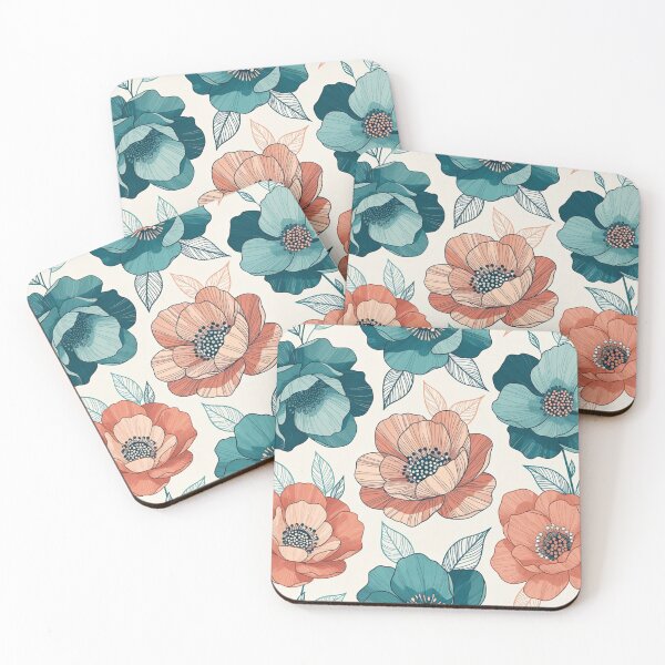 Item preview, Teal and Coral Floral Pattern designed and sold by SassyArtistry.