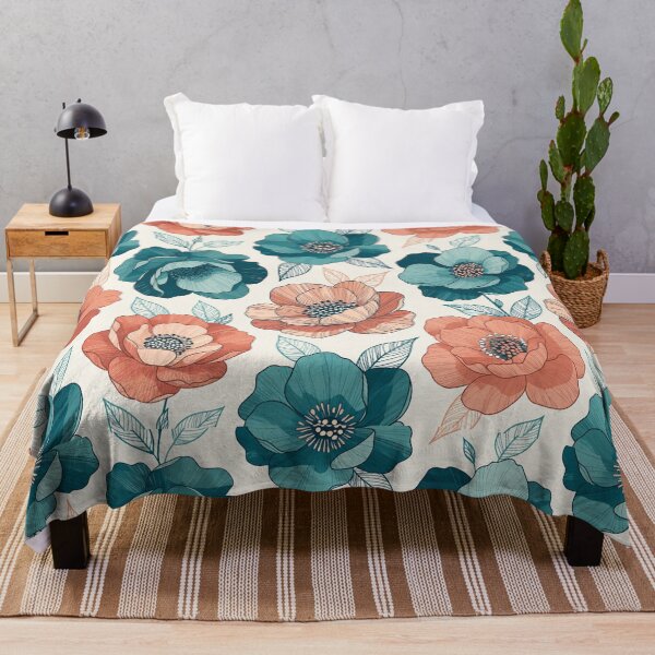 Item preview, Teal and Coral Floral Pattern designed and sold by SassyArtistry.