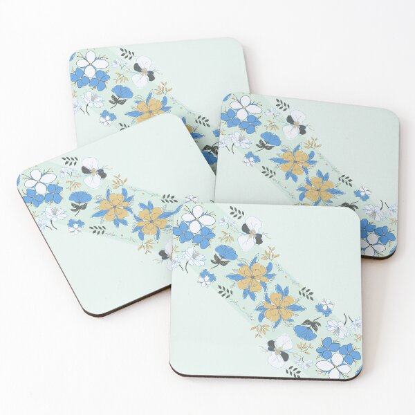 Item preview, Bold blue and yellow floral pattern with white and black accents  designed and sold by a4Lemons.