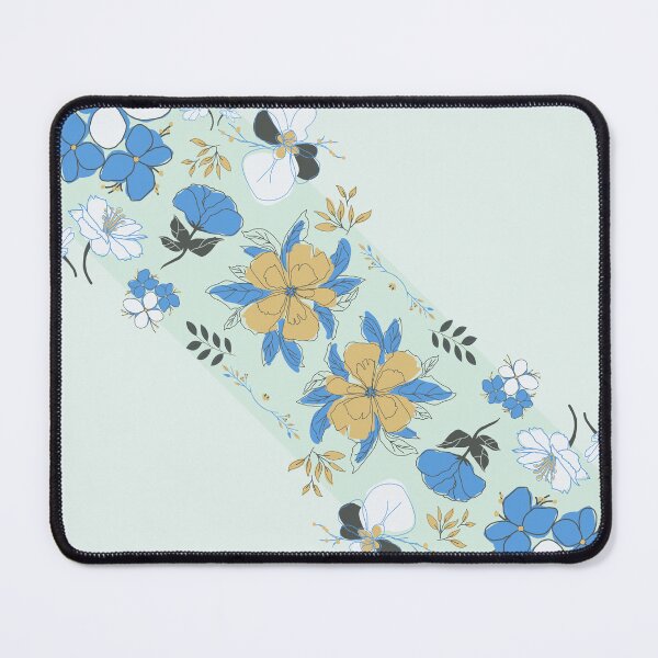 Item preview, Bold blue and yellow floral pattern with white and black accents  designed and sold by a4Lemons.