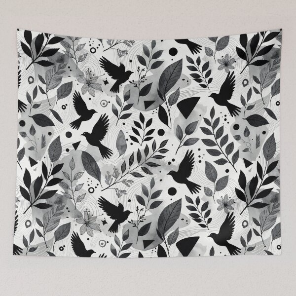 Item preview, Black and White Bird Pattern designed and sold by SassyArtistry.