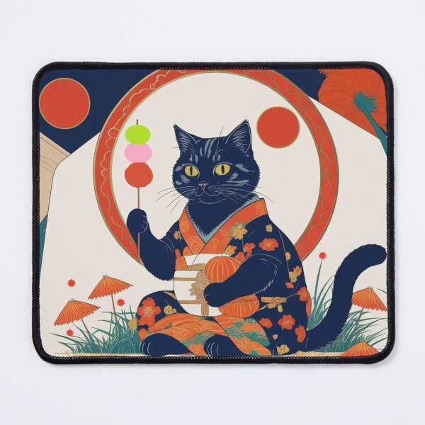 Item preview, Hanafuda Style Cat with Dango – Traditional Japanese Illustration designed and sold by LEO'S CREATURE れおずくりーちゃー.