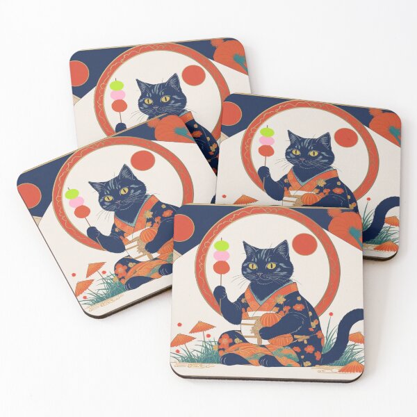 Item preview, Hanafuda Style Cat with Dango – Traditional Japanese Illustration designed and sold by LEO'S CREATURE　れおずくりーちゃー.
