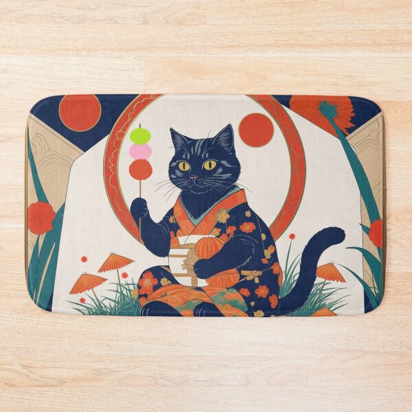 Item preview, Hanafuda Style Cat with Dango – Traditional Japanese Illustration designed and sold by LEO'S CREATURE れおずくりーちゃー.