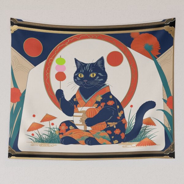 Item preview, Hanafuda Style Cat with Dango – Traditional Japanese Illustration designed and sold by LEO'S CREATURE　れおずくりーちゃー.