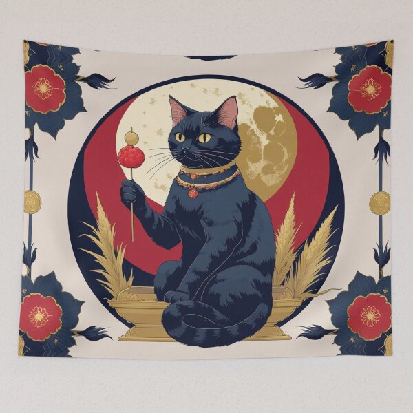 Item preview, Lucky Dango Black Cat – Japanese New Year Night Color Illustration designed and sold by LEO'S CREATURE　れおずくりーちゃー.