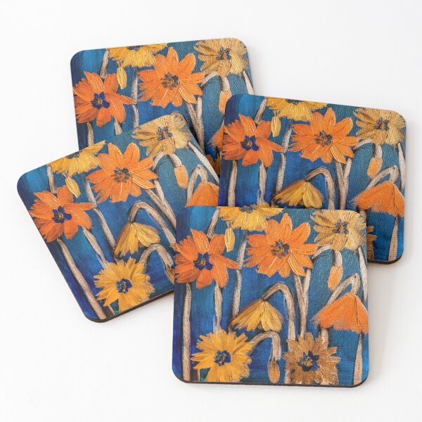 Item preview, Textured Orange and Yellow Flowers on Teal designed and sold by kkartwork.