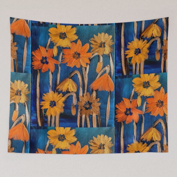 Item preview, Textured Orange and Yellow Flowers on Teal designed and sold by kkartwork.