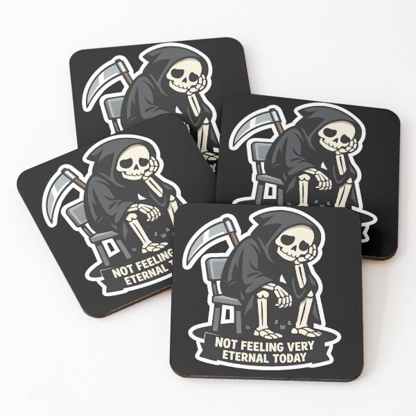 Item preview, Tired Grim Reaper Sticker – Not Feeling Very Eternal Today – Dark Humor Skeleton Meme designed and sold by Ayarachi.
