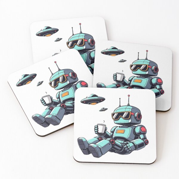 Item preview, Retro Robot Holding Coffee Sweatshirt | Space Sci-Fi Illustration designed and sold by YASboutik.